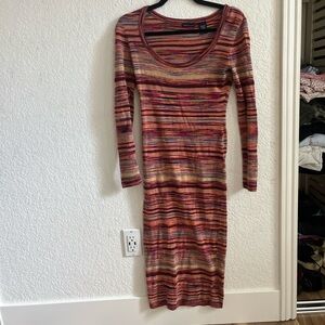 Moda International Red and Brown Ribbed Long Sleeve Sheath Dress